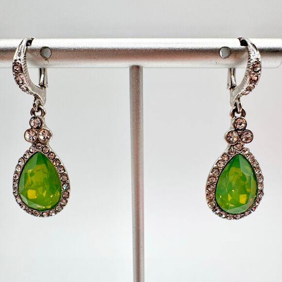 Givenchy Seafoam Green Teardrop Crystal Drop Earrings Special Occasion Wedding - Picture 2 of 7